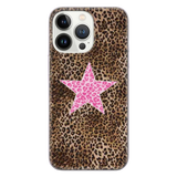 Five-Pointed Star Cheetah Print Phone Case with bold wildlife pattern for iPhone 14 Plus & Samsung S24 Ultra, military-grade protection