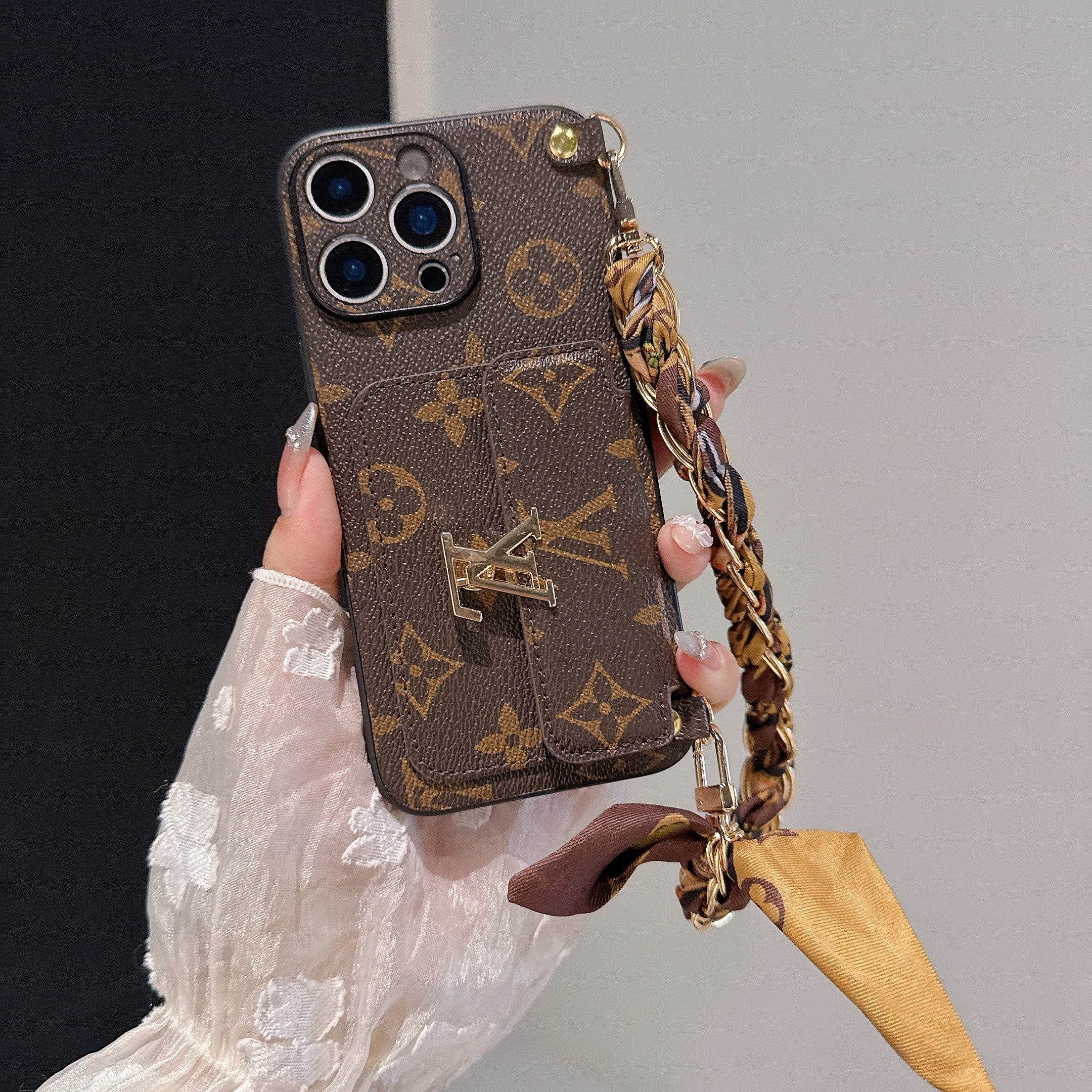 Brown Monogram LV Crossbody Phone Case with Card Holder & Adjustable Strap for iPhone 16 Pro Max LX095 - yTagCase