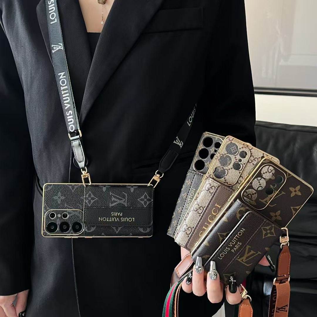 Black LV Crossbody Wallet Phone Case LX098 for iPhone 16 Pro Max - yTagCase