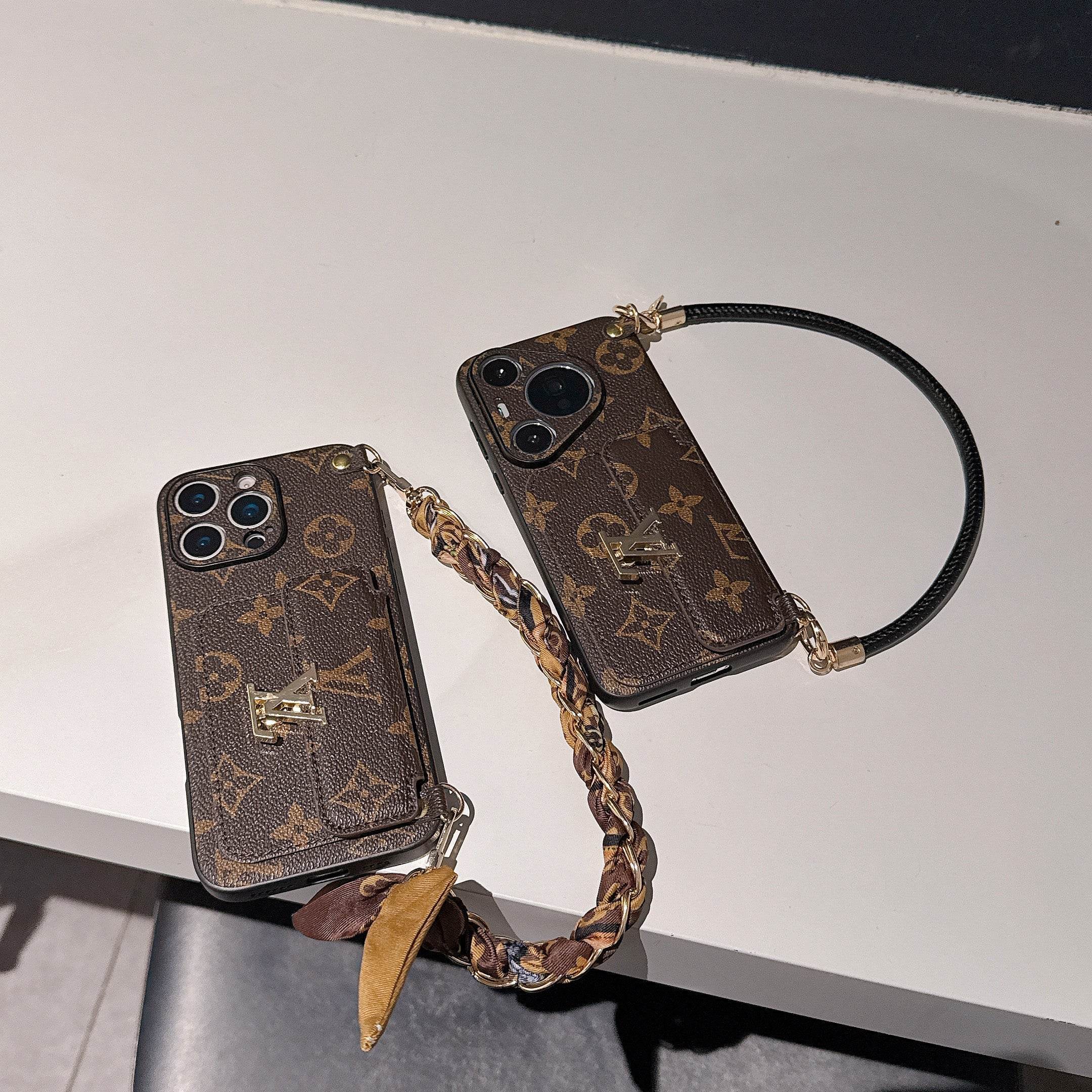 Brown Monogram LV Crossbody Phone Case with Card Holder & Adjustable Strap for iPhone 16 Pro Max LX095 - yTagCase