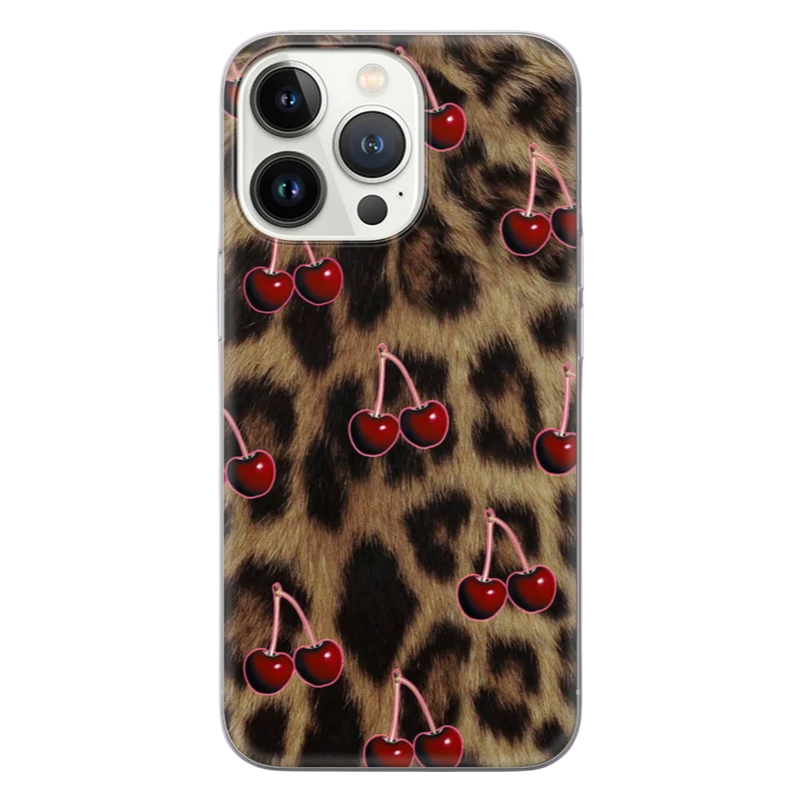 Cherry Cheetah Print Phone Case with bold leopard design for iPhone Samsung Google LP29 - stylish pink star pattern & military-grade protection