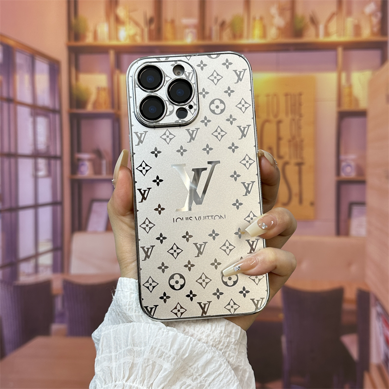 Silver LV Element Frosted Glass Phone Case with Camera Cover elegant frosted glass finish scratch-resistant privacy protection aesthetic statement piece