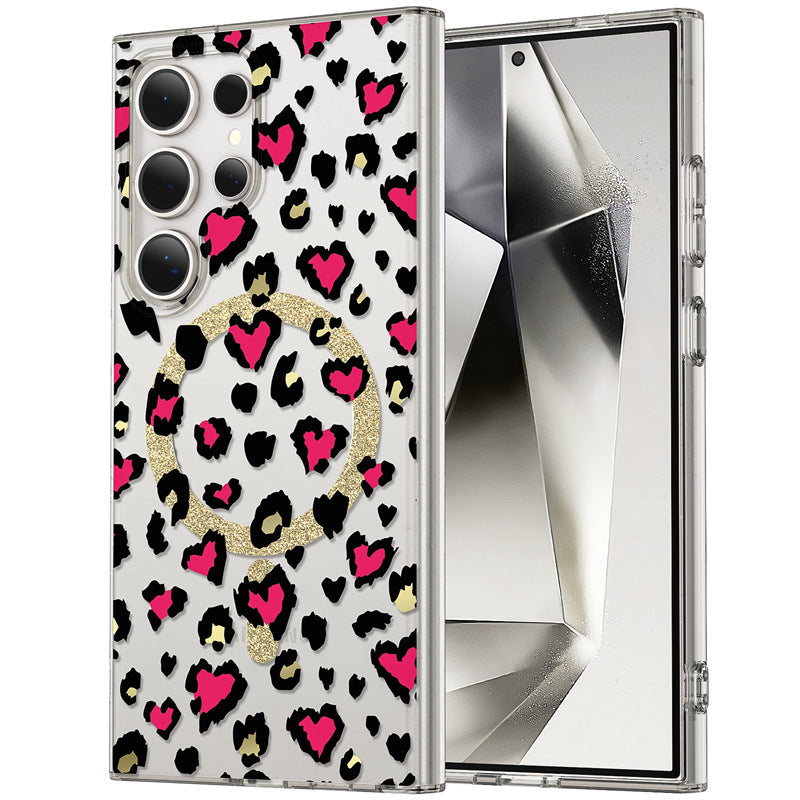 Magnetic Cheetah Print Phone Case with electroplated luxury finish for Samsung Galaxy S24 Ultra, strong magnetic attachment & bold animal print design.