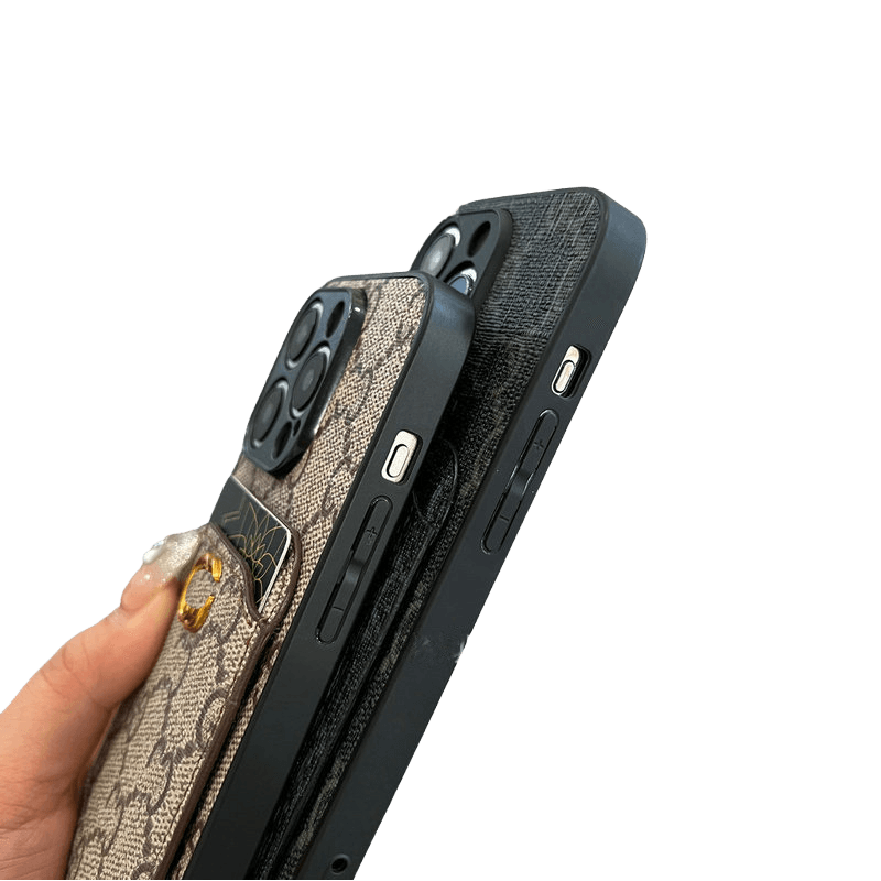 Black GG Element Phone Case with Card Holder | Luxury Designer Style for iPhone 16 Pro Max | LX086 - yTagCase