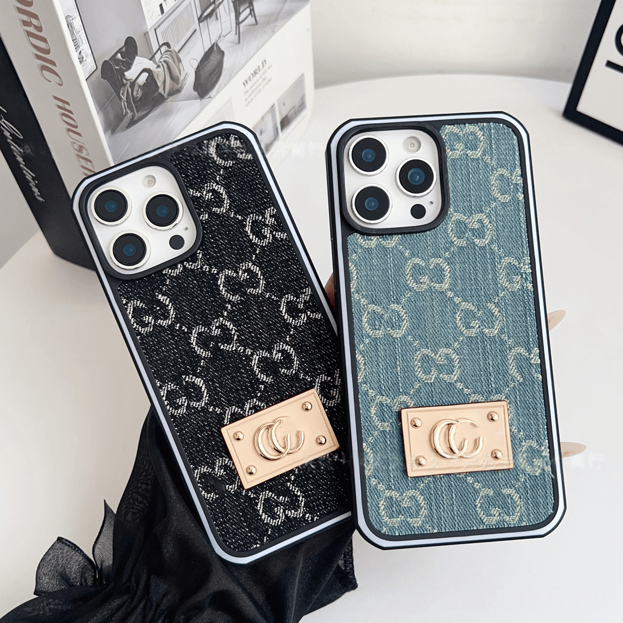 Black GG Denim Luxury Phone Case for iPhone 16 Pro Max | LX101 - yTagCase