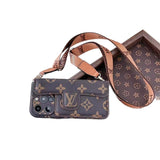 LV-inspired floral phone case with crossbody strap and card holder statement piece for iPhone hands-free convenience