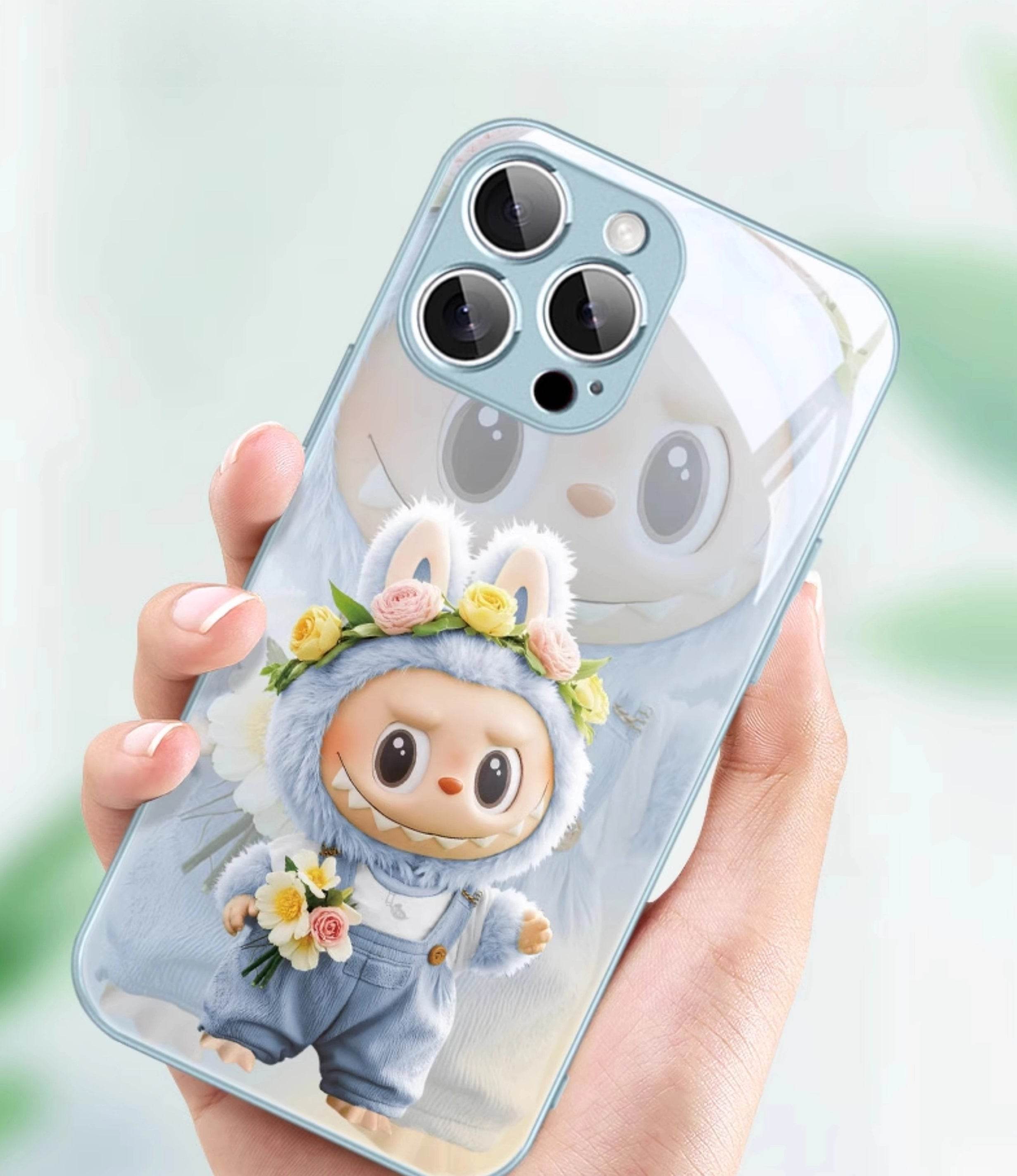Sky Blue Labubu Doll Phone Case Metallic Glass Case - Trendy Artistic LB025 - yTagCase