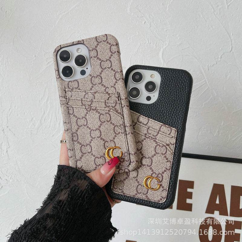 Black & Brown GG Pattern Phone Case with Card Holder | Luxury Wallet Case | LX082 - yTagCase