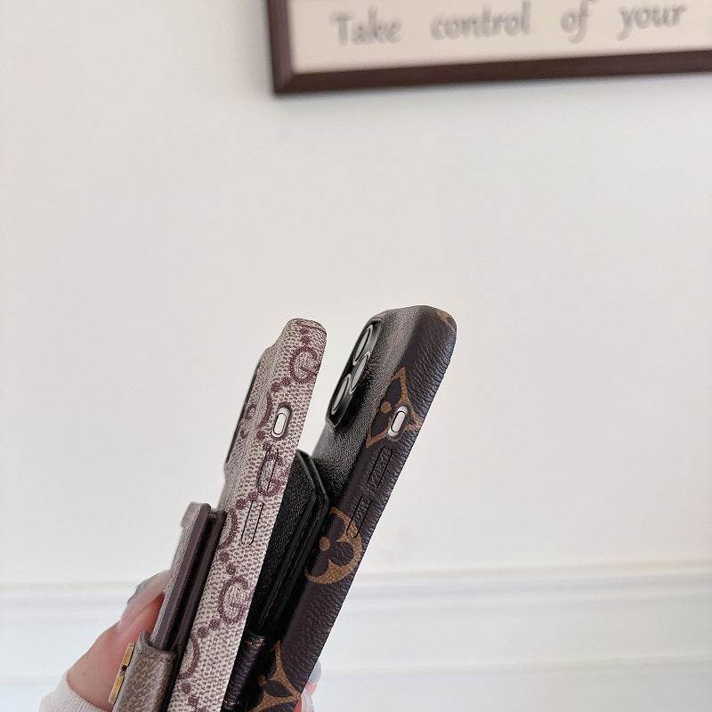 Beige GG Element Card Wallet Phone Case LX069 for iPhone 16 Pro Max - yTagCase