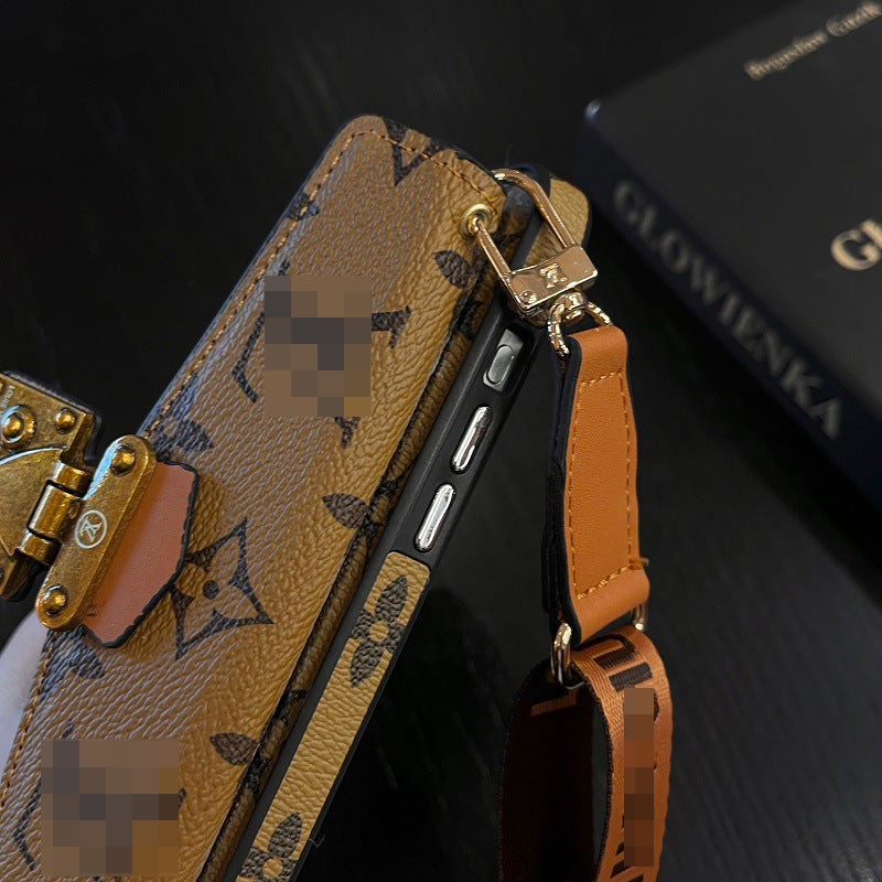 Affordable luxury yellow phone case with LV elements and card holder for iPhone statement piece