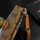 Affordable luxury yellow phone case with LV elements and card holder for iPhone statement piece