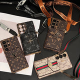 Black crossbody wallet phone case for Samsung with LV retro design and durable construction as a stylish statement piece