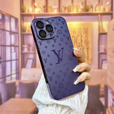 Blue LV inspired frosted glass phone case with camera cover | Scratch-resistant finish for privacy protection | Boho aesthetic | iPhone 15 Pro Max