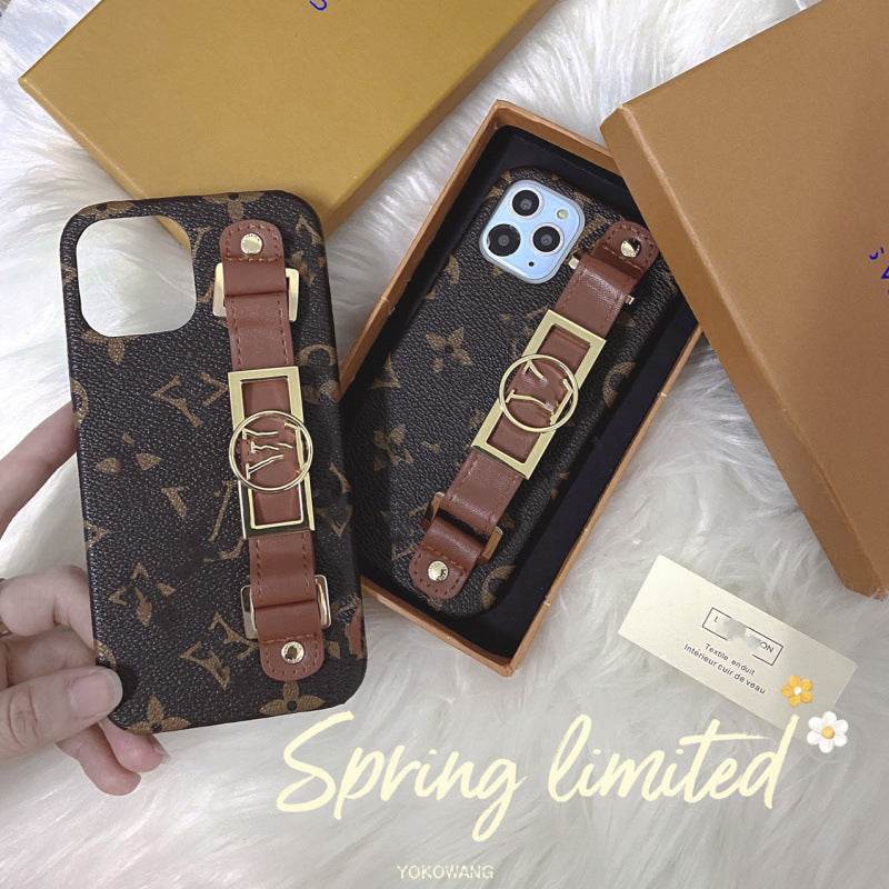Brown LV Aesthetic Phone Case with Wrist Strap for iPhone 16 Pro Max | LX079 - yTagCase