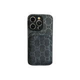 Black GG Element Phone Case with Card Holder slim profile luxury aesthetic for iPhone 16 Pro Max