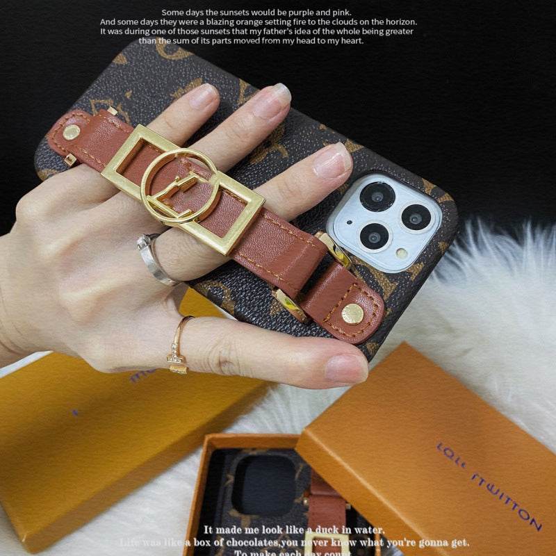 Brown LV Aesthetic Phone Case with Wrist Strap for iPhone 16 Pro Max | LX079 - yTagCase