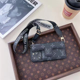 Black LV Element Crossbody Wallet Phone Case for iPhone with card holder and durable materials for hands-free convenience