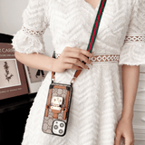 Brown GG Jacquard Crossbody Phone Case with Wallet & Strap LX107 for iPhone 16 Pro Max - yTagCase