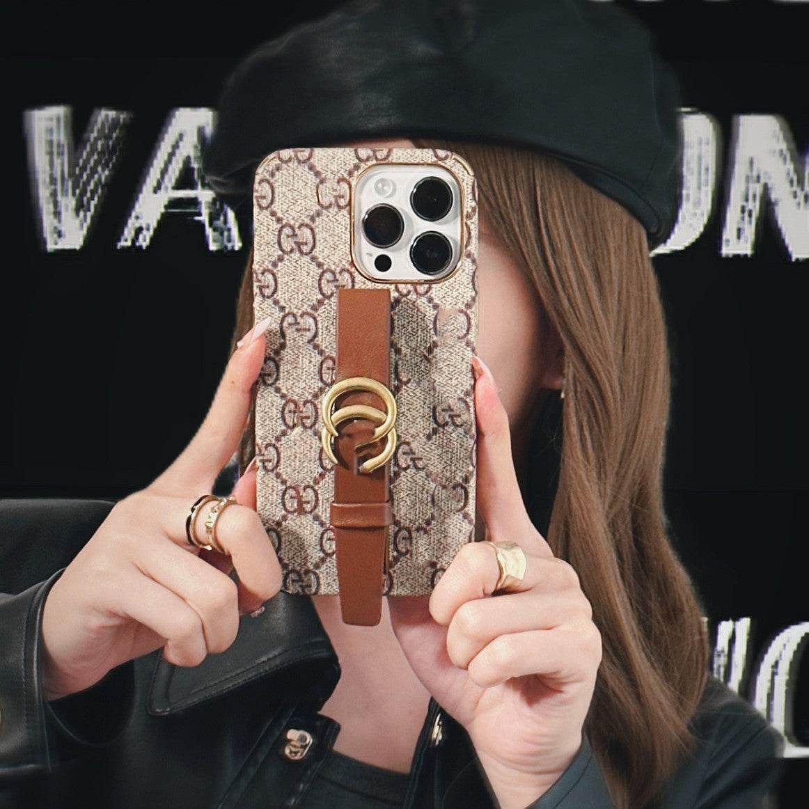 Brown GG Element Phone Case with Strap for iPhone 16 Pro Max | LX078 - yTagCase