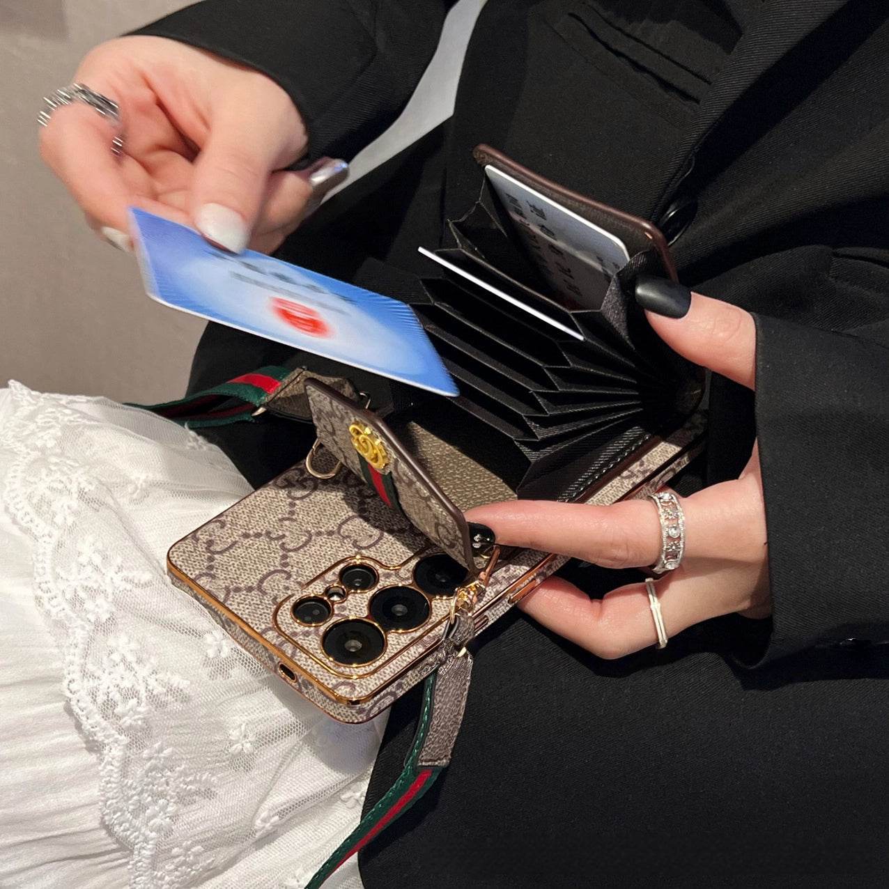 Beige GG Pattern Crossbody Wallet Phone Case for Samsung | LX032 - yTagCase