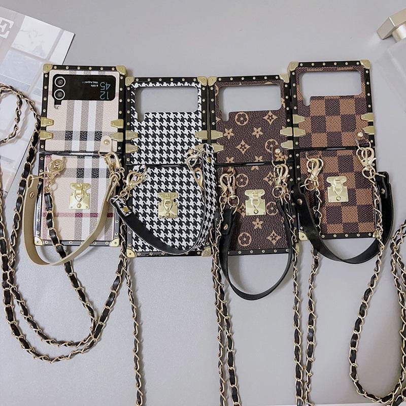 Beige Checkered LV-Inspired Trunk Series Phone Case for Samsung Z FLIP3/4/5/6 | Crossbody Protective Case | LX016 - yTagCase