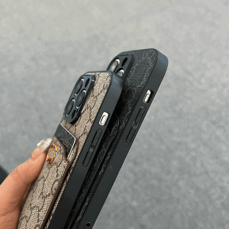 Brown GG Card Slot Luxury Phone Case LX110 for iPhone 17 Pro Max & More - yTagCase
