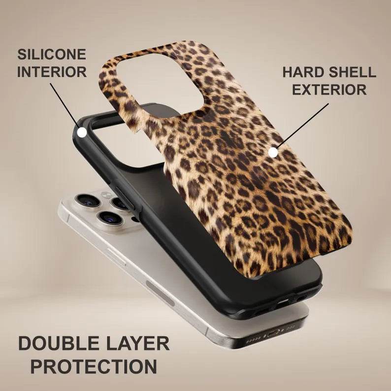 Brown Cheetah Print Phone Case - Wild Animal Texture Durable Protective Cover for iPhone 14 Plus Samsung S24 Ultra LP27 - yTagCase
