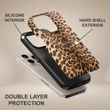 Slim protective phone case with precise cutouts featuring brown cheetah print for iPhone 14 Plus and Samsung S24 Ultra - trendy and durable