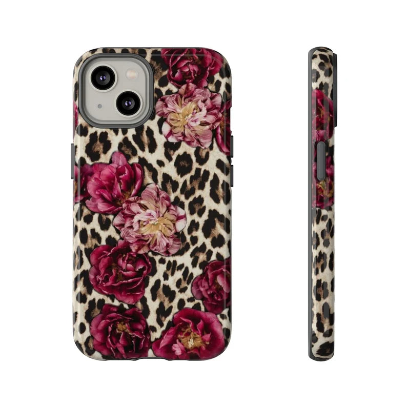 Universal floral cheetah print phone case with precise cutouts for iPhone Samsung Google devices - statement piece LP33