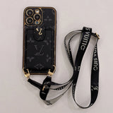 Black LV Element phone case with crossbody strap and card holder for iPhone 16 Pro Max | boho aesthetic statement piece