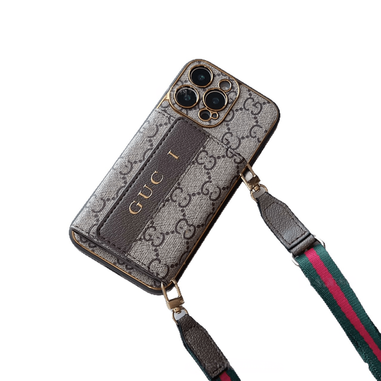 Cream GG Crossbody Wallet Phone Case for iPhone 16 Pro Max | Luxury LX099 - yTagCase