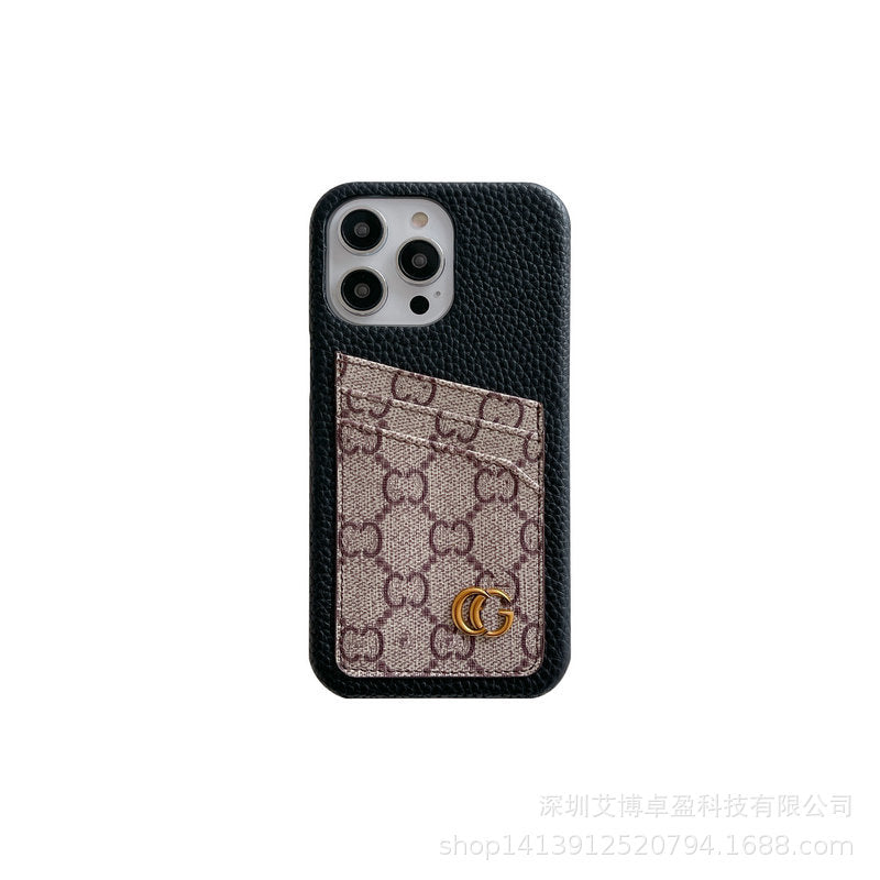 Black GG Pattern Phone Case with Card Holder scratch-resistant matte coating for everyday protection nostalgic aesthetic statement piece for iPhone