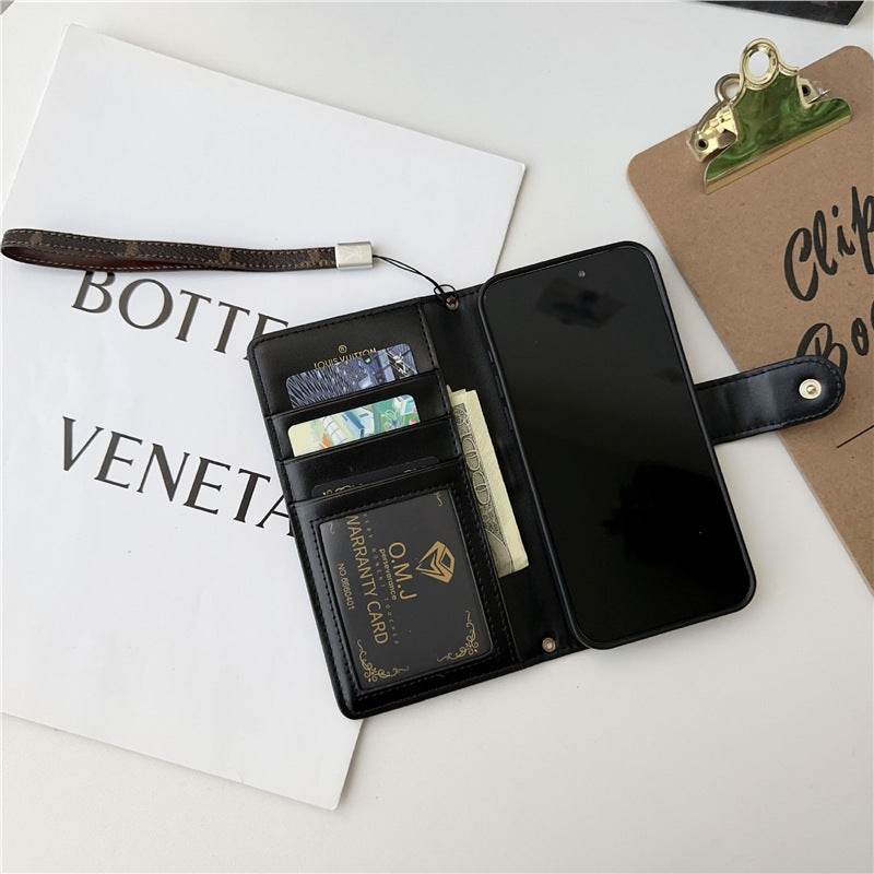 Black Monogram LV Wallet Phone Case with Wrist Strap & Flip Cover LX112 - yTagCase