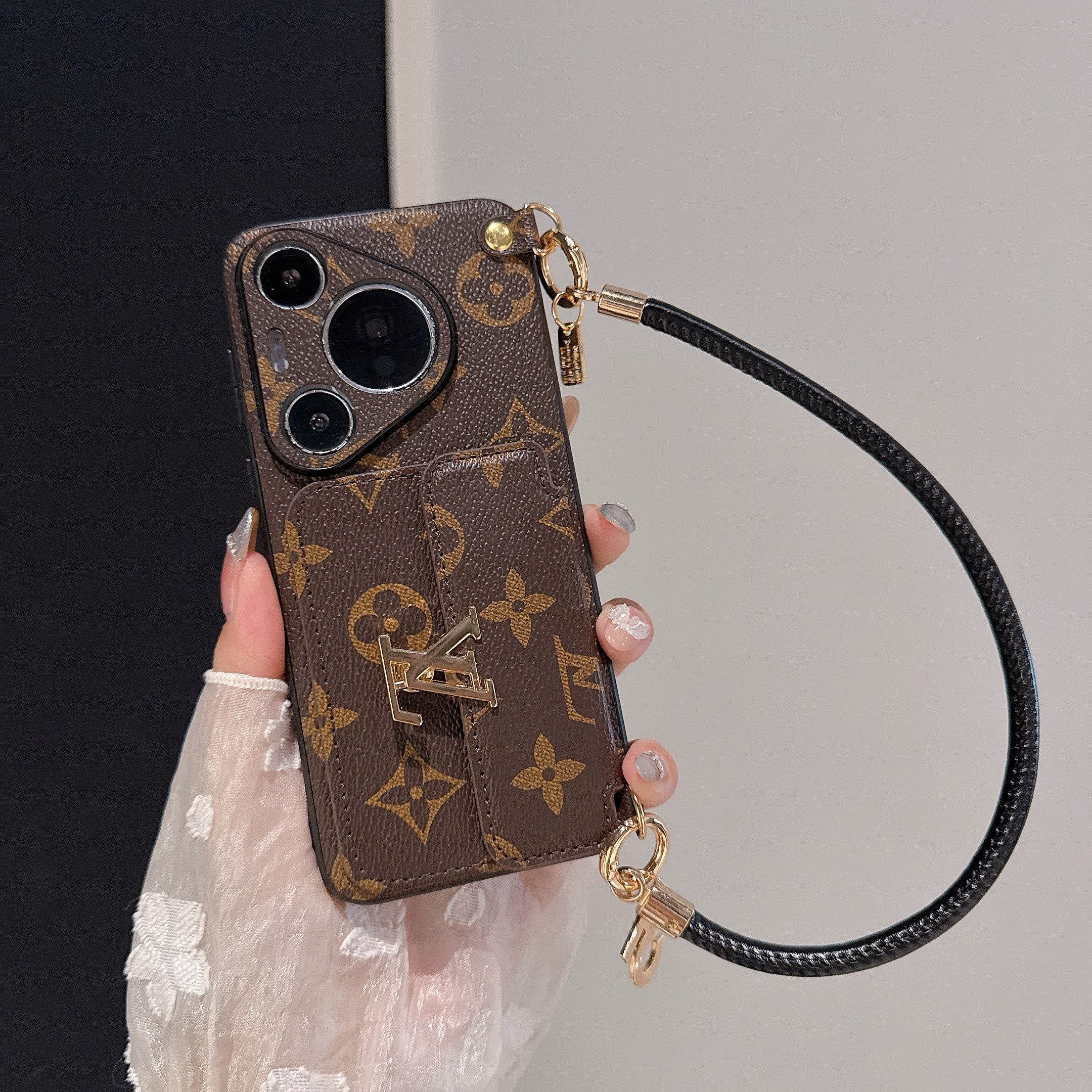 Brown Monogram LV Crossbody Phone Case with Card Holder & Adjustable Strap for iPhone 16 Pro Max LX095 - yTagCase
