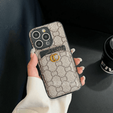 Brown GG Card Slot Luxury Phone Case LX110 for iPhone 17 Pro Max & More - yTagCase