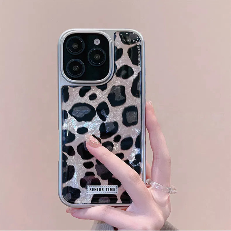 Fashionable Cheetah Print iPhone Case with Metal Frame - Shockproof Cover for iPhone 14 Plus | LP19