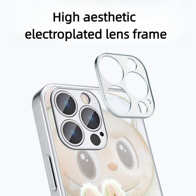 Galaxy Silver Labubu Doll Phone Case Metallic Paint Glass Case Trendy Artistic LB024 - yTagCase