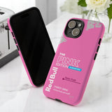 Trendy Y2K-style Red Bull phone case with glitter accents, compatible with MagSafe chargers for iPhone 15 Pro