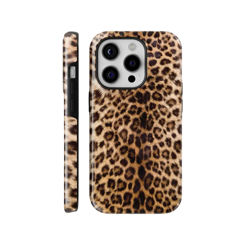 Brown cheetah print phone case with wild animal texture for iPhone 14 Plus and Samsung S24 Ultra - military-grade protection and sleek design