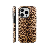 Brown cheetah print phone case with wild animal texture for iPhone 14 Plus and Samsung S24 Ultra - military-grade protection and sleek design