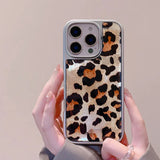 Trendy cheetah print iPhone case with metallic accents for iPhone 14/15 Pro Max - military-grade shockproof protection & luxury metal frame