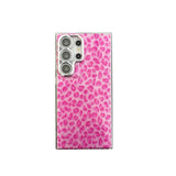 Pink Cheetah Glitter Phone Case with fierce leopard print design for Samsung Galaxy S24 Ultra, military-grade shockproof protection, precise cutouts