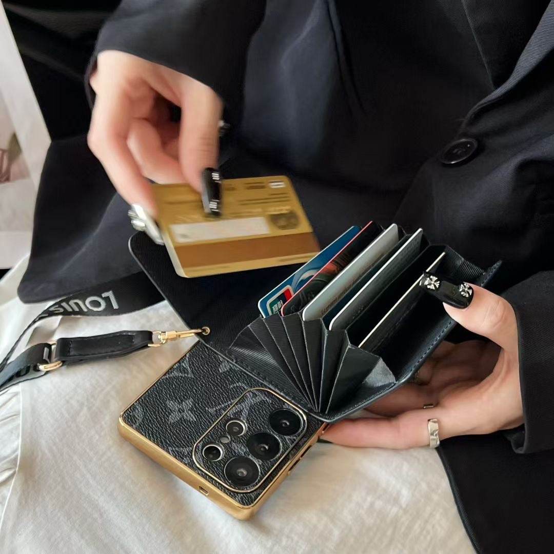 Black LV Crossbody Wallet Phone Case LX098 for iPhone 16 Pro Max - yTagCase