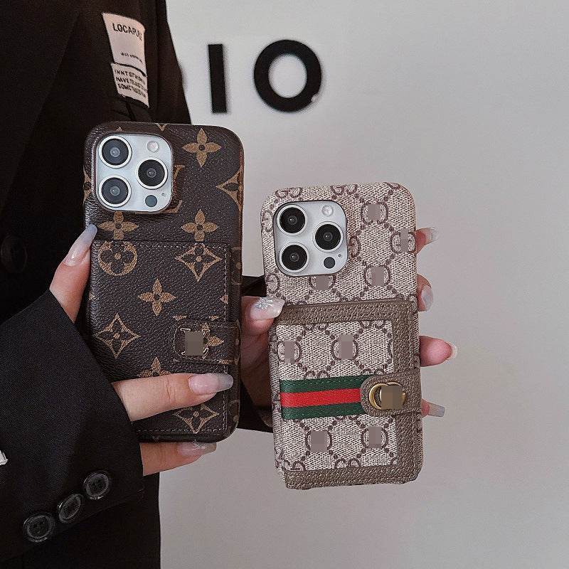 Brown LV Element Phone Case with Card Holder LX068 for iPhone 15 Pro Max - yTagCase