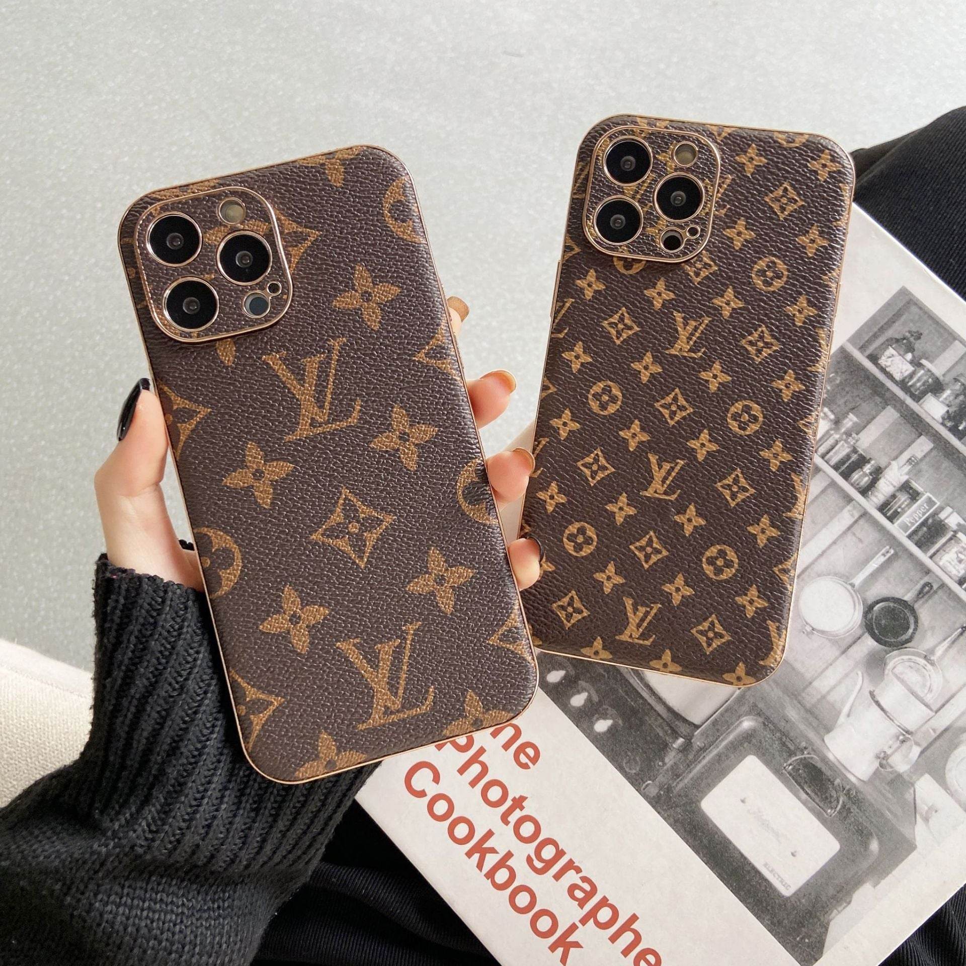 Brown LV Aesthetic Phone Case with Floral Design | Luxury Leather iPhone 16 Pro Max Case | LX046 - yTagCase