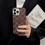 Brown Checker LV Wallet Phone Case with Card Holder & Strap | LX093 - yTagCase