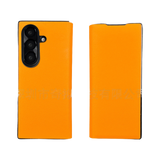 Orange pebbled leather phone case with metal flip cover for Samsung Fold7 - Luxe magnetic closure and full-body protection for a stylish statement piece