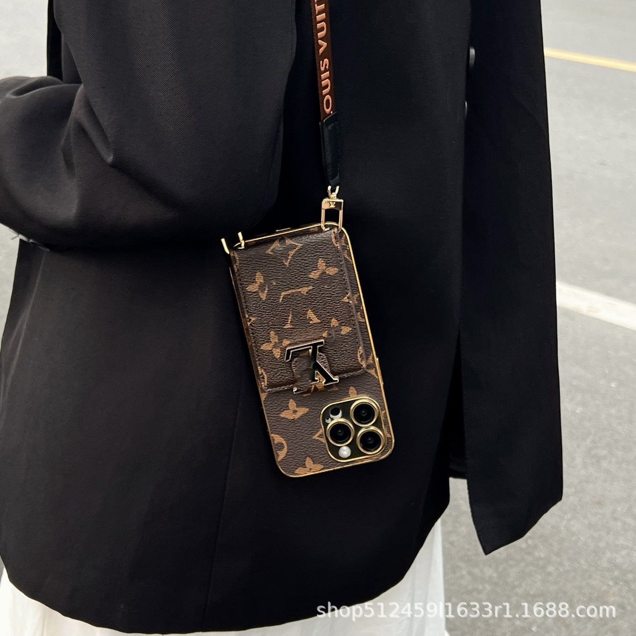Brown LV wallet phone case with card holder and crossbody strap for iPhone blending vintage charm and modern convenience