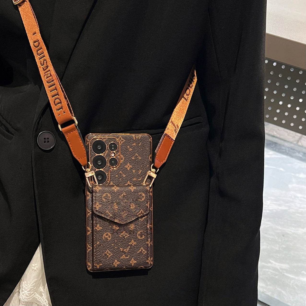 Brown LV Floral Wallet Phone Case for Samsung | Crossbody Card Holder | LX030 - yTagCase