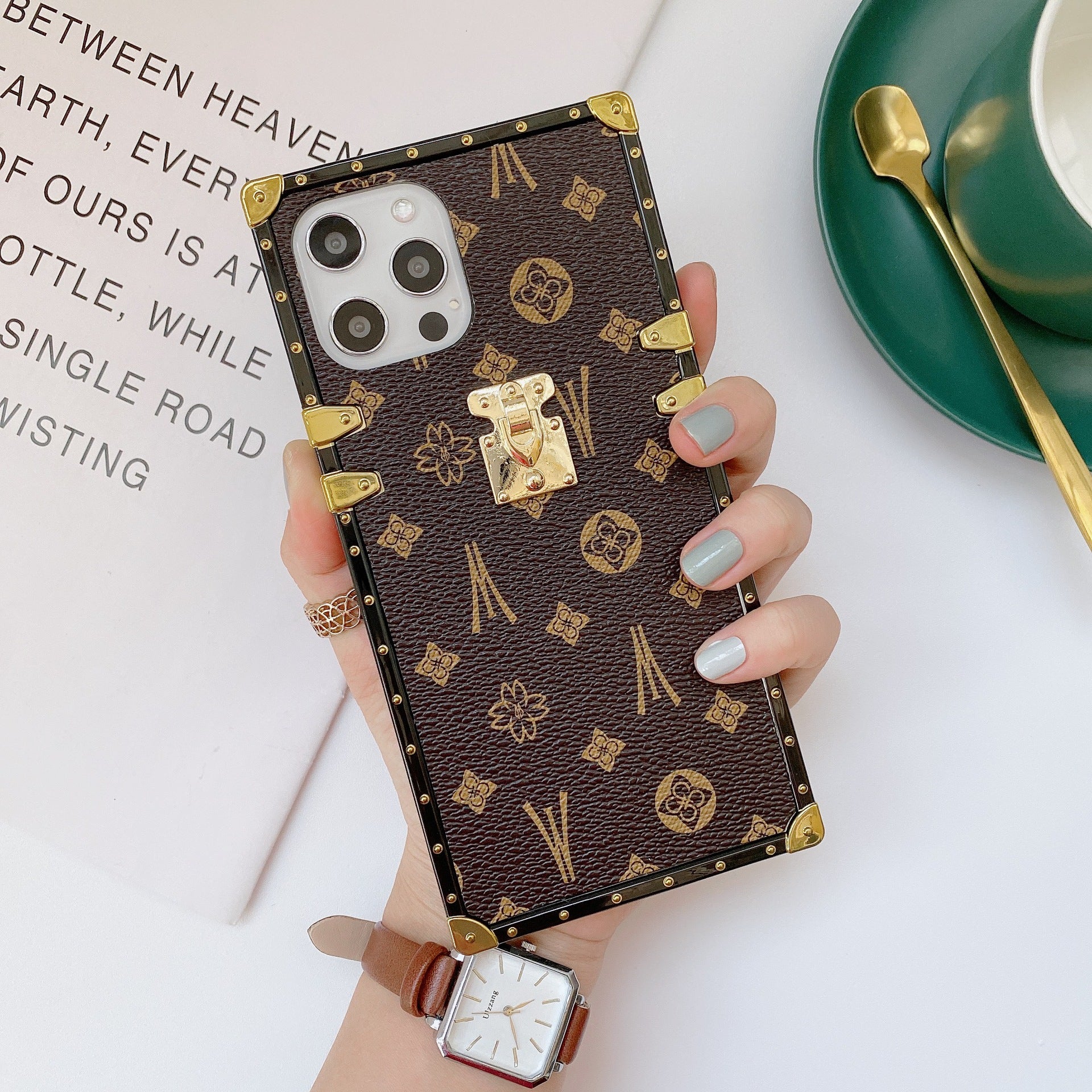 Brown LV Trunk Series Phone Case statement piece with premium matte finish for iPhone and Samsung aesthetic